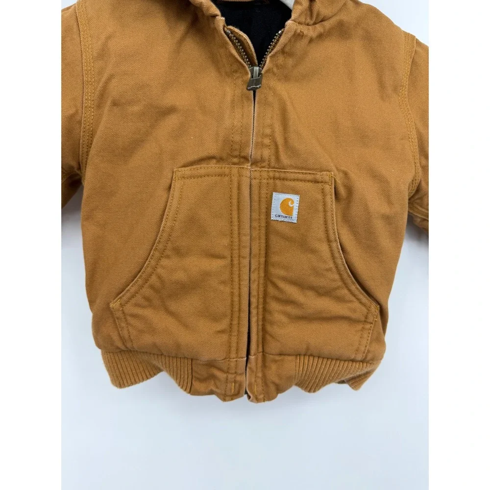 Carhartt Active Jacket baby 18M Brown Canvas Fleece Lined Hooded Insulated